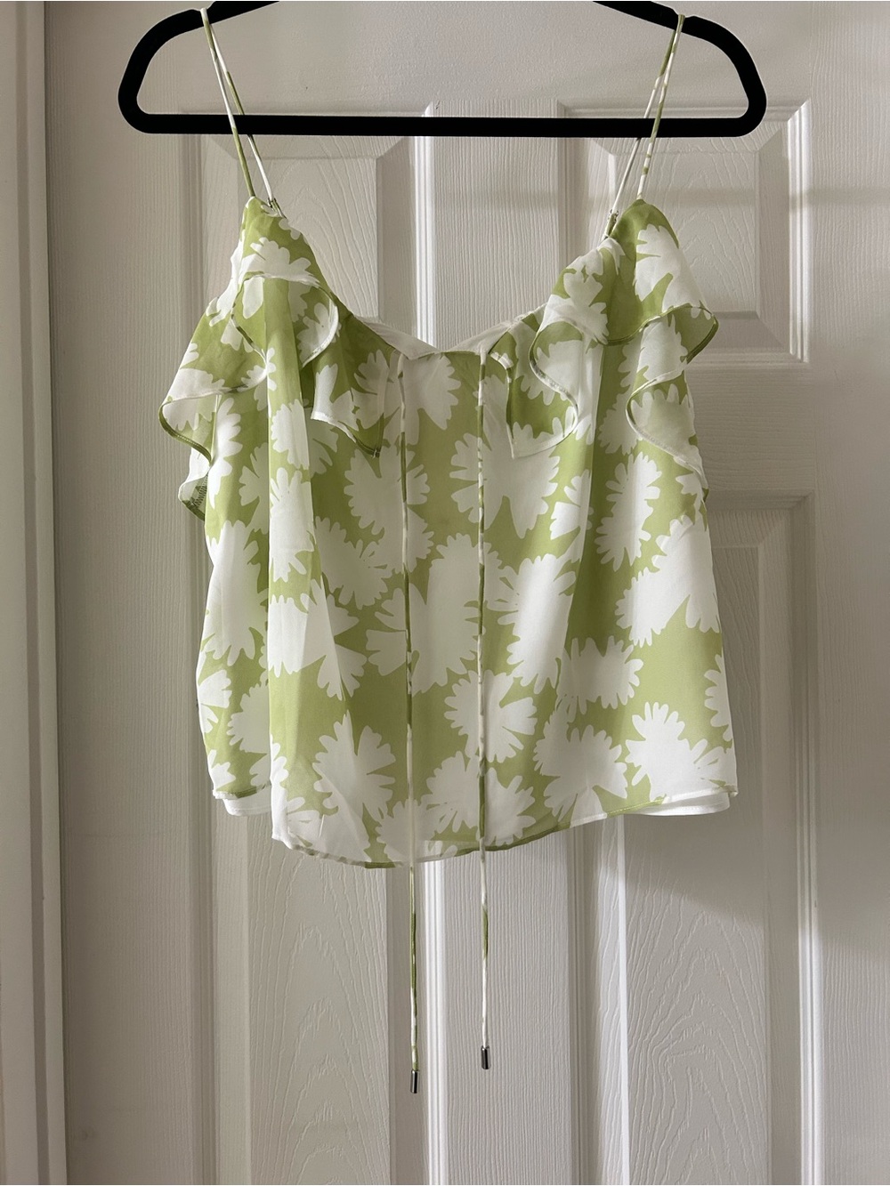 Banana Republic Lime Green & White Floral Ruffle Cami